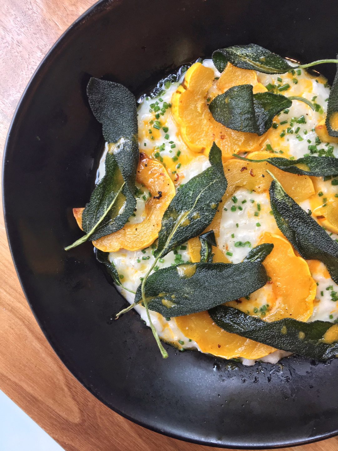 Butternut Squash Risotto with Parmesan, crispy sage, squash vinaigrette