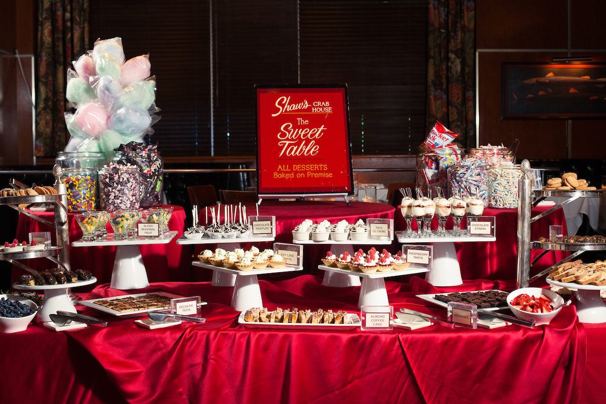 Shaw's brunch sweets table with over 15 different dessert from cotton candy to pie