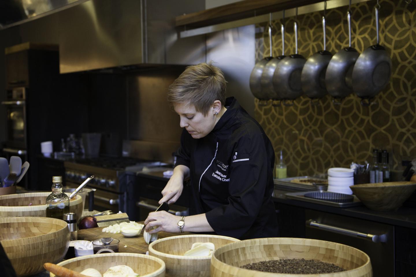 Janet teaching at chopping block