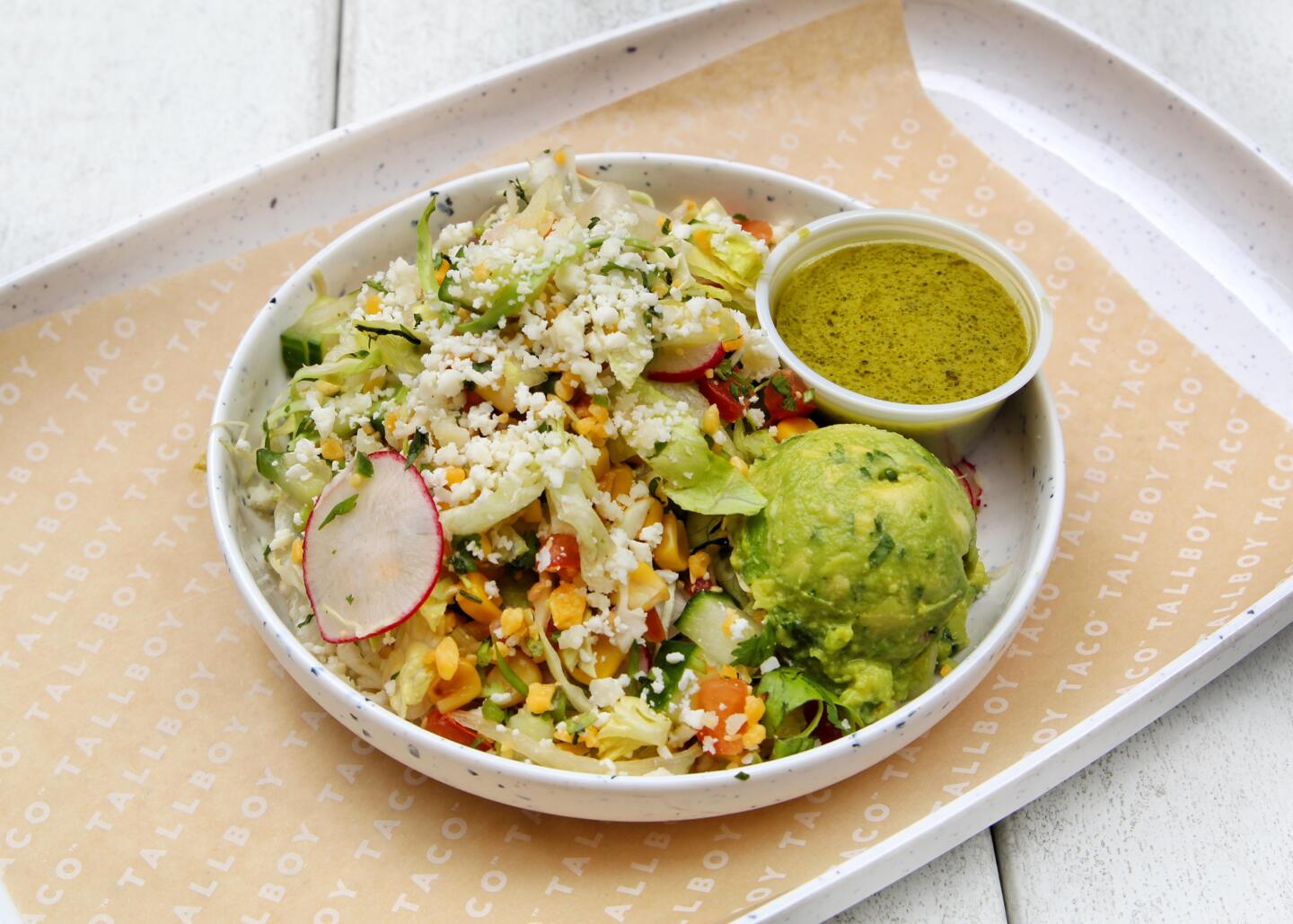 salad at Tallboy Taco on a tray