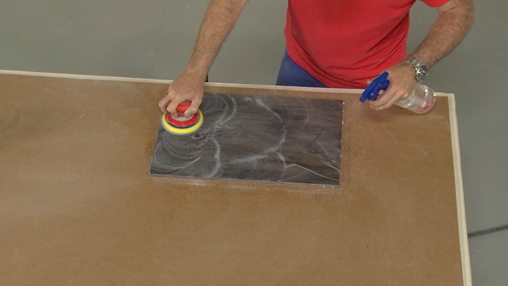 Wet Sanding Solid Surface with an Orange Trizact Sheet