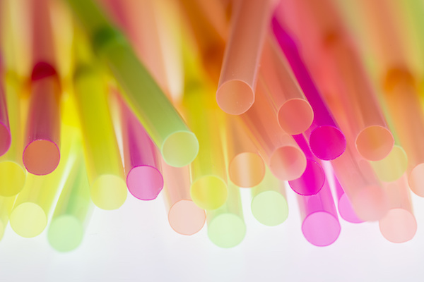 Colourful straws on a white background - macro detail