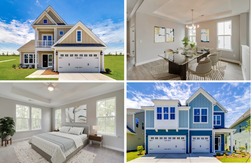 Exterior and interior photos of floor plans that will be offered in North Cove.
