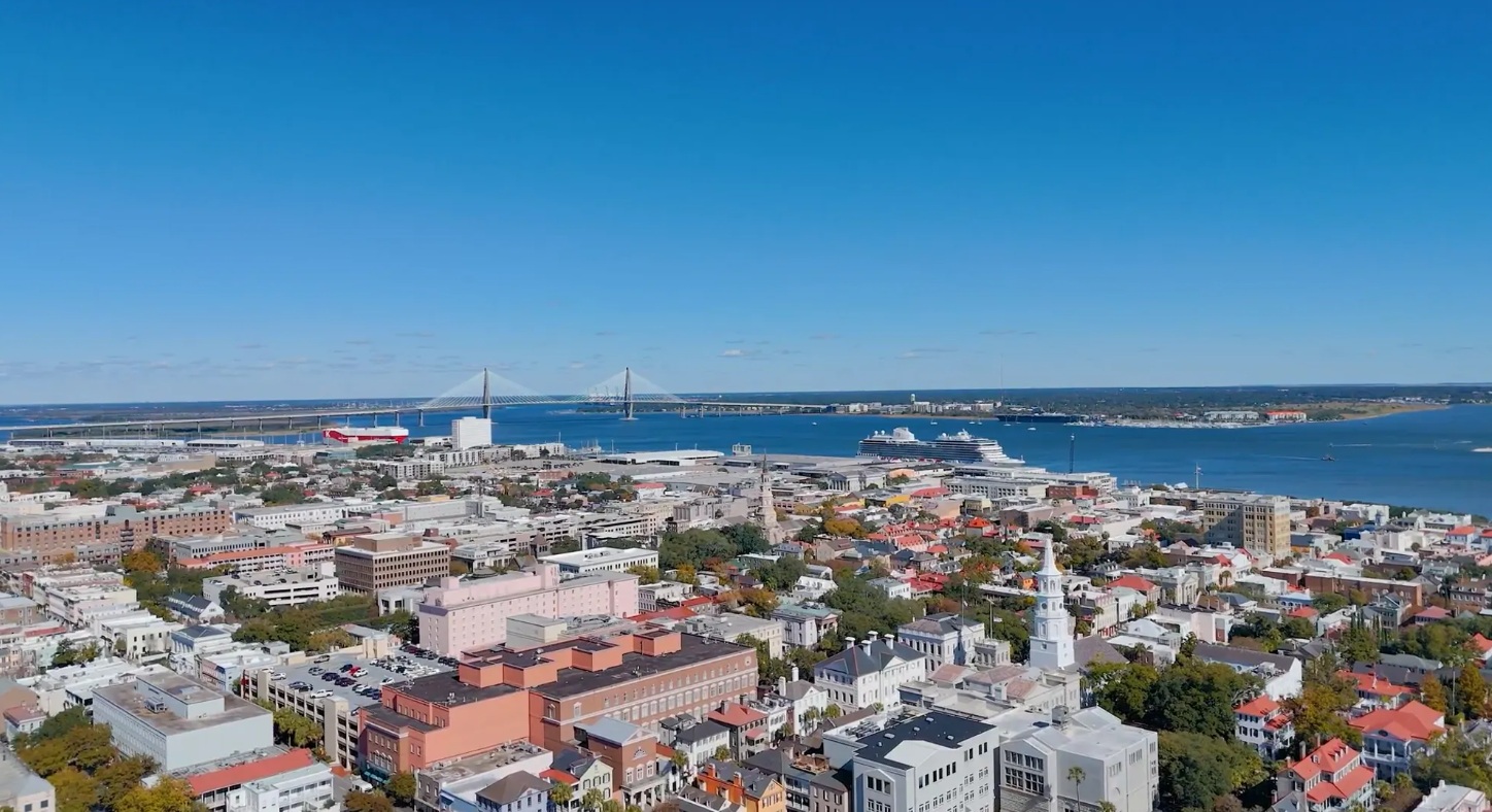 An aerial view of Charleston, SC.