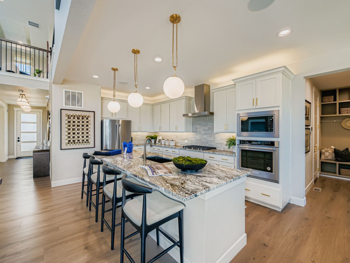 Designer kitchen with overextended island