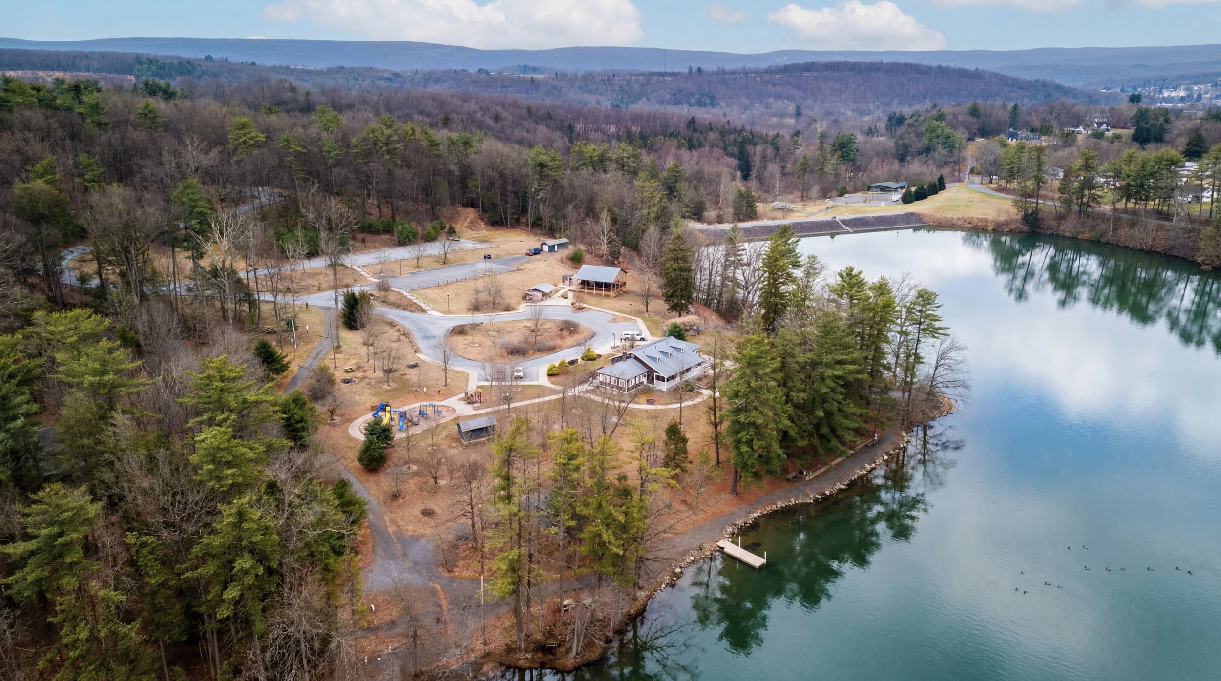 Aerial View of Sweet Arrow Lake County Park in Pine Grove, Pa