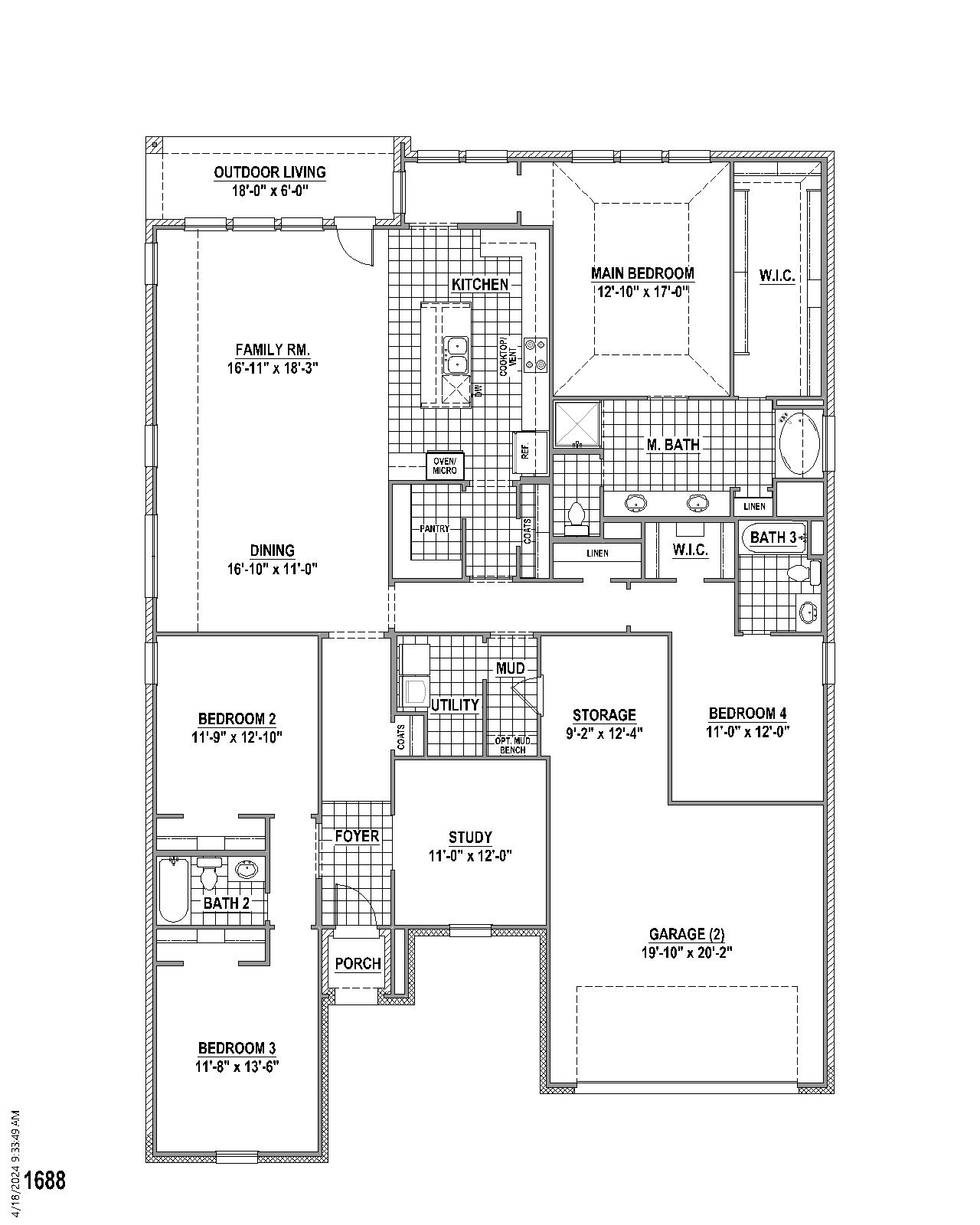 Plan 1688 floor plan drawing