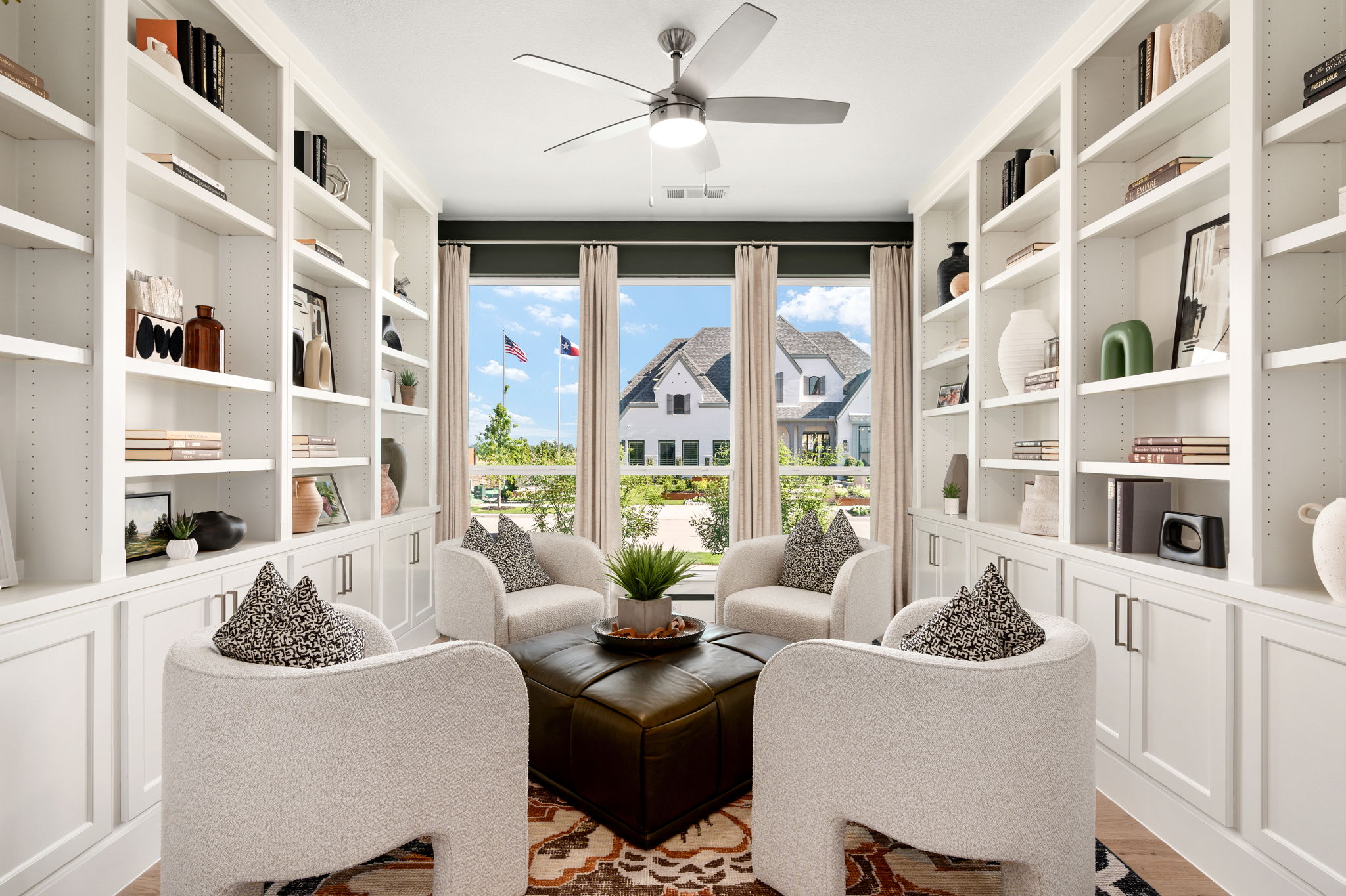A large study with built-in shelves on either side