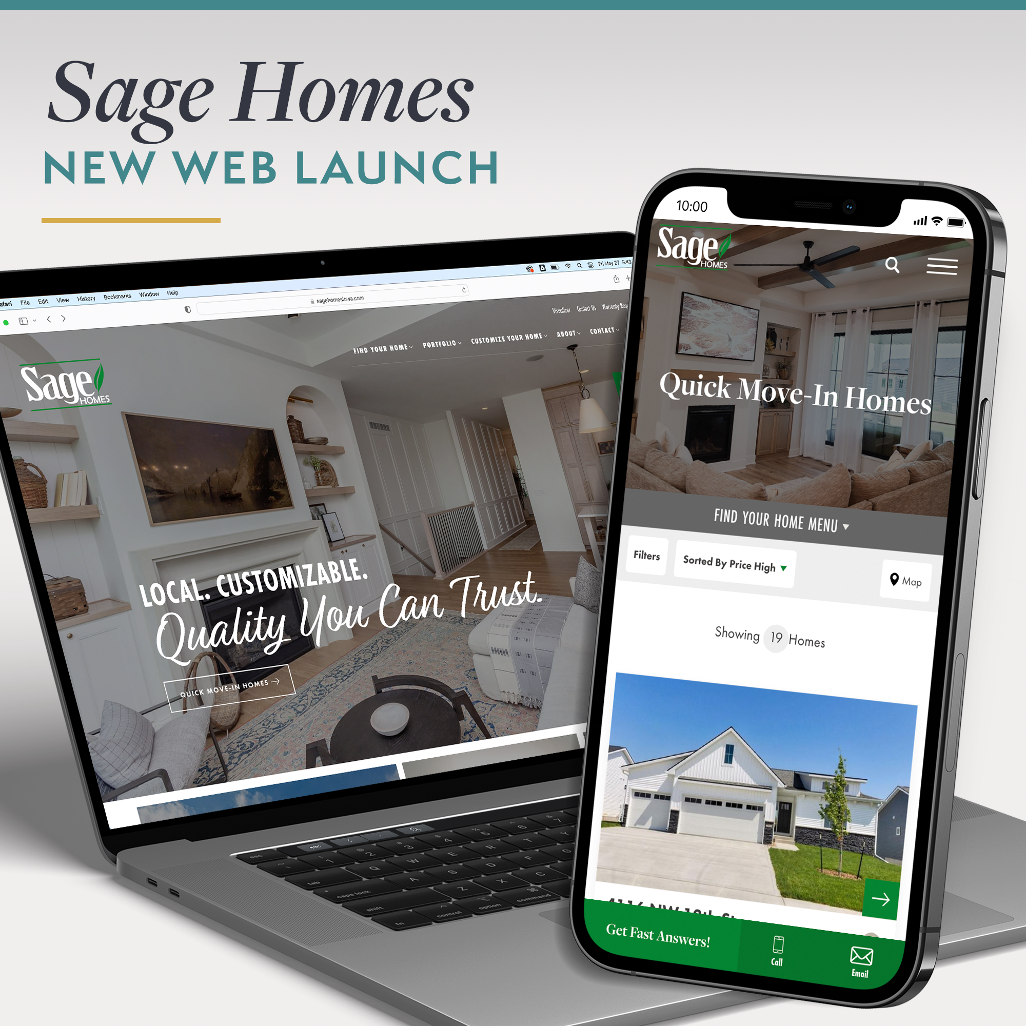 Sage Homes Web Launch on laptop and iPhone