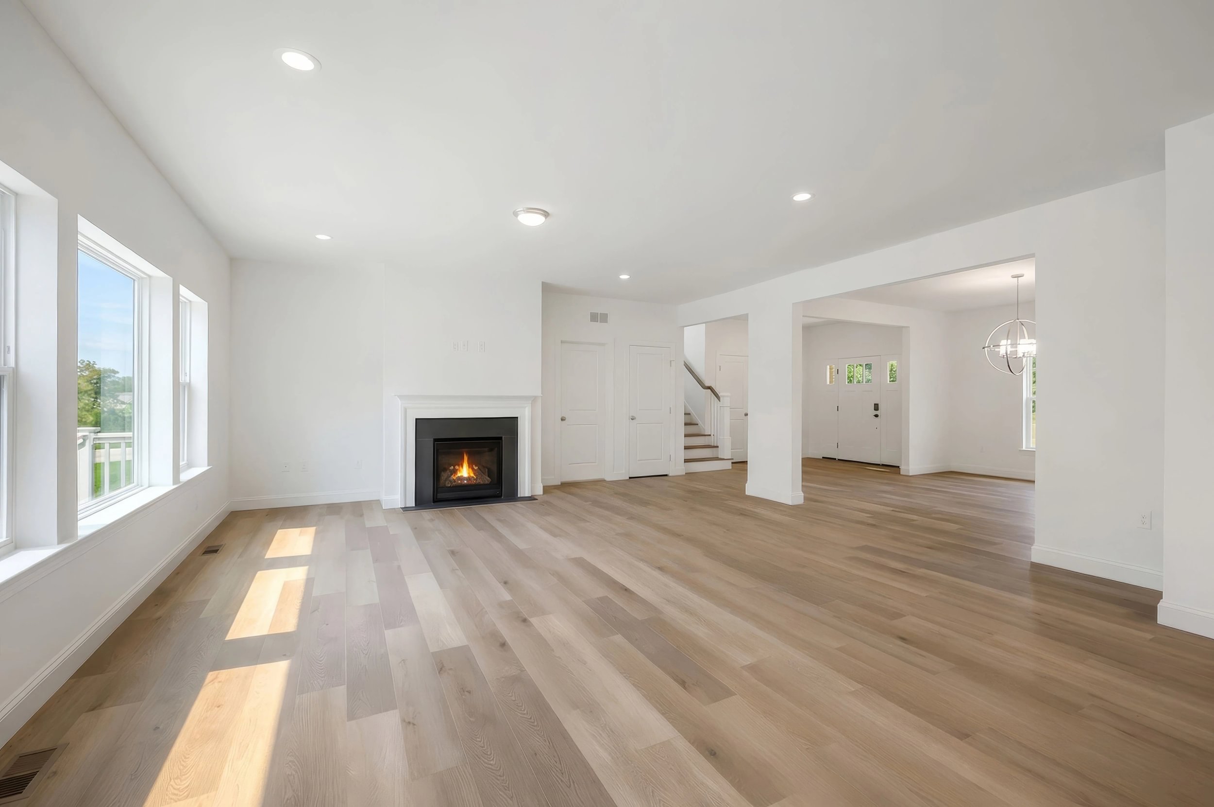 Engineered Vinyl Plank flooring in a living room of a Berks Homes Linden Floorplan