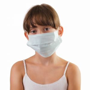 young girl wearing surgical mask