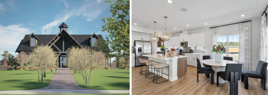 Arcadia amenity center and an interior of a furnished home.