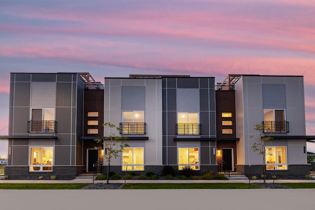 Sunset view of Hubbell homes downtown in des moines