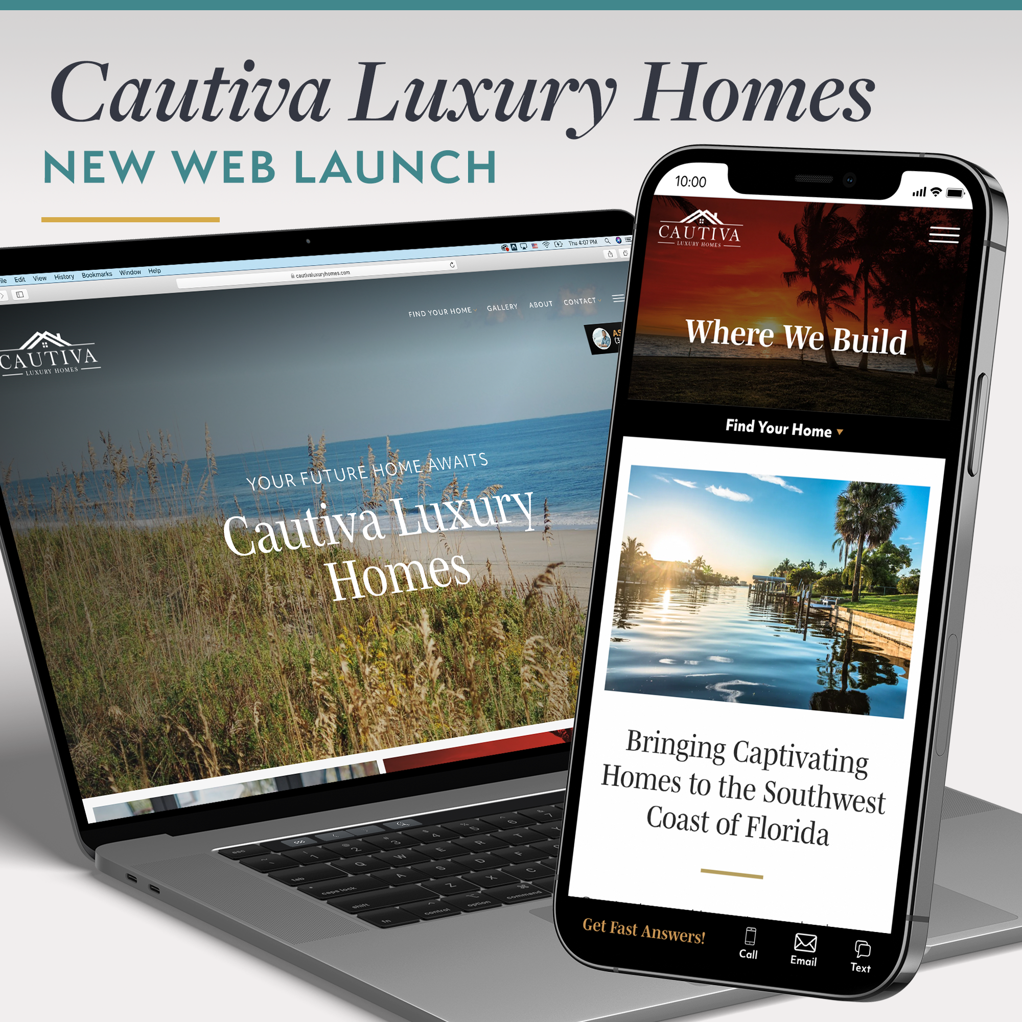 Cautiva Luxury Homes Web Launch on laptop and iPhone