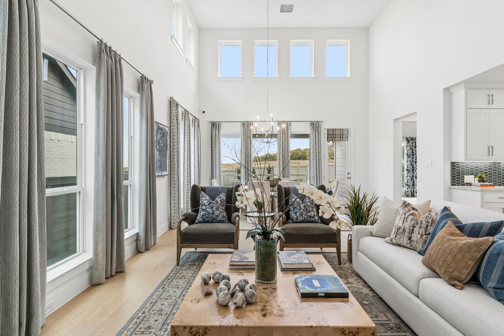 Decorated interior of living room and dining room