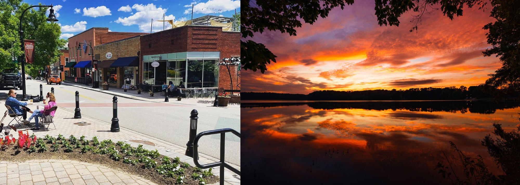 Left: Downtown Wake Forest. Right: Lake Benson Park.