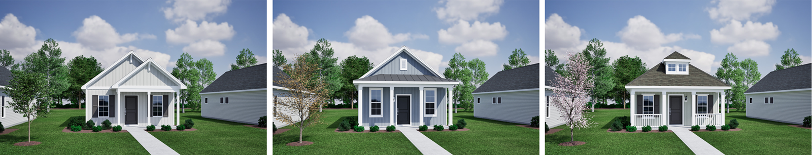 Renderings of Avery floor plan exteriors.