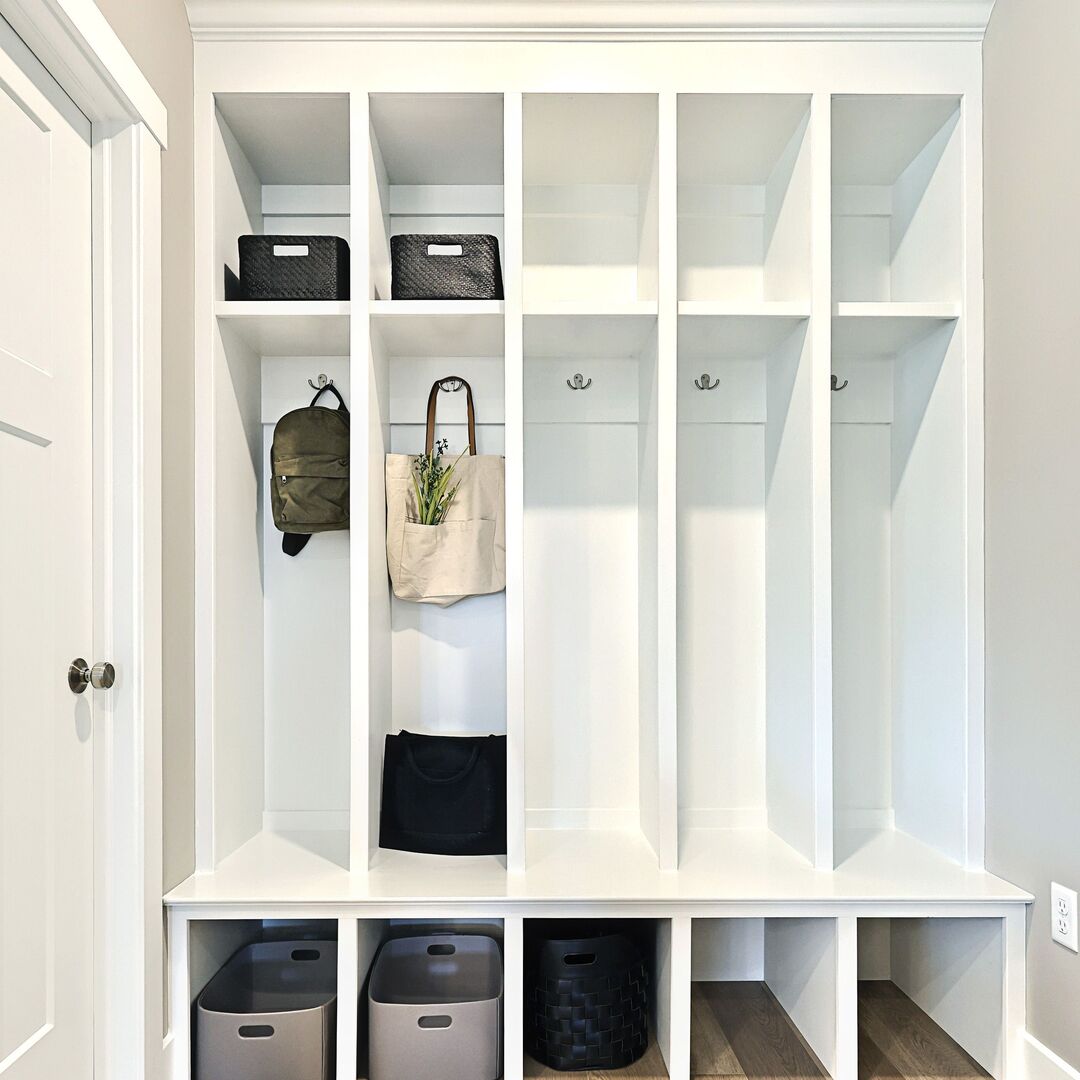 Mudroom Bench and Lockers in a Berks Homes Blue Ridge Floorplan