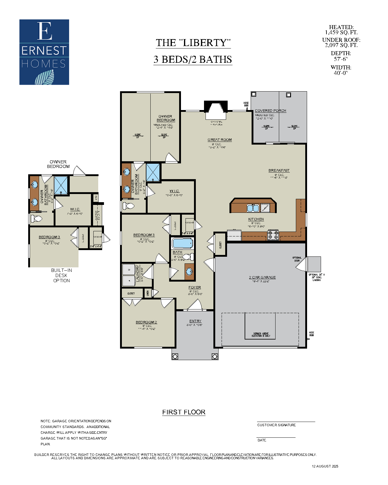 Two-story Ernest Homes floor plan exterior One-story Ernest Homes new construction home floor plan rendering