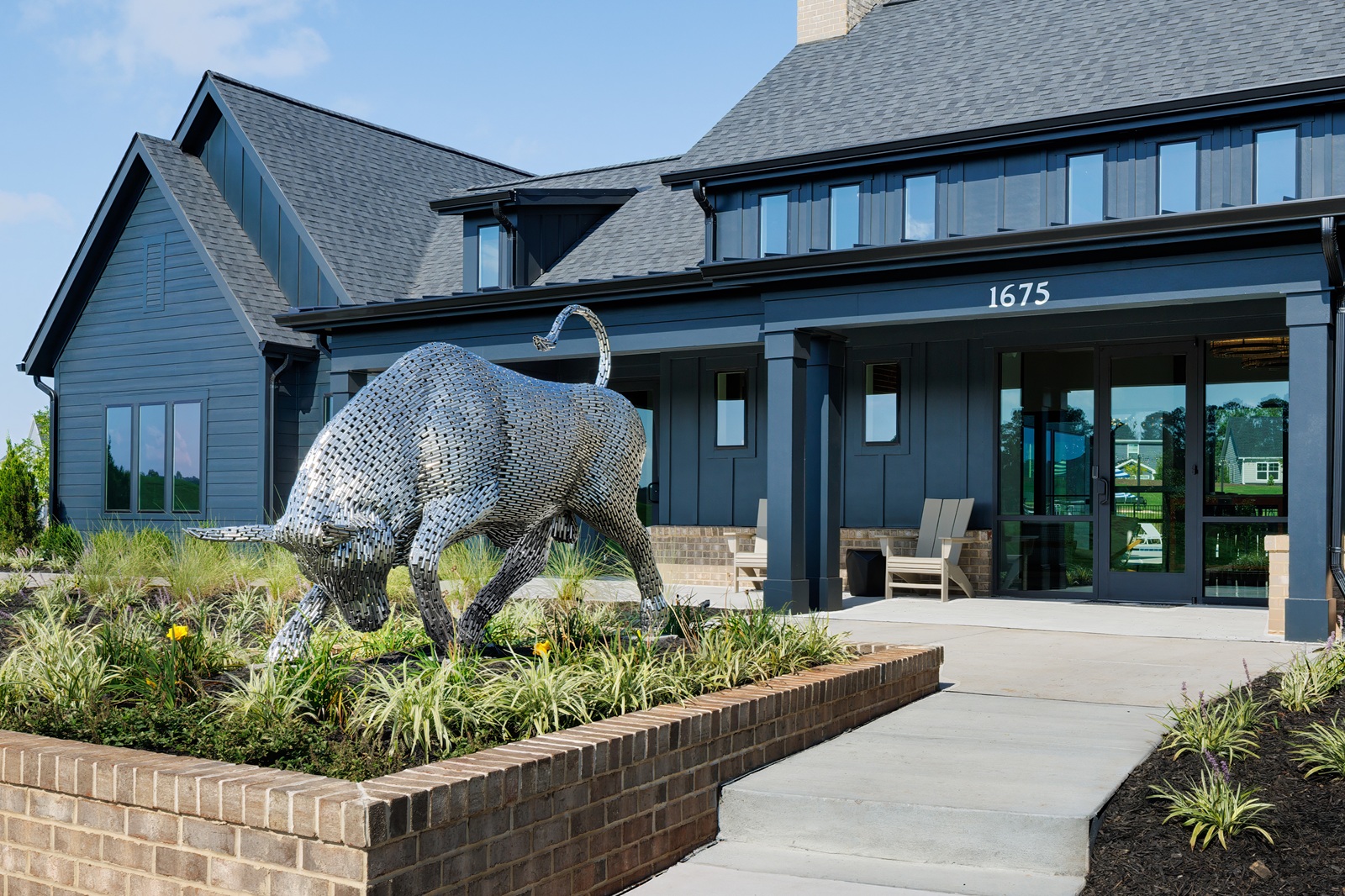 Toby the Bull in front of the Sweetbrier amenity.
