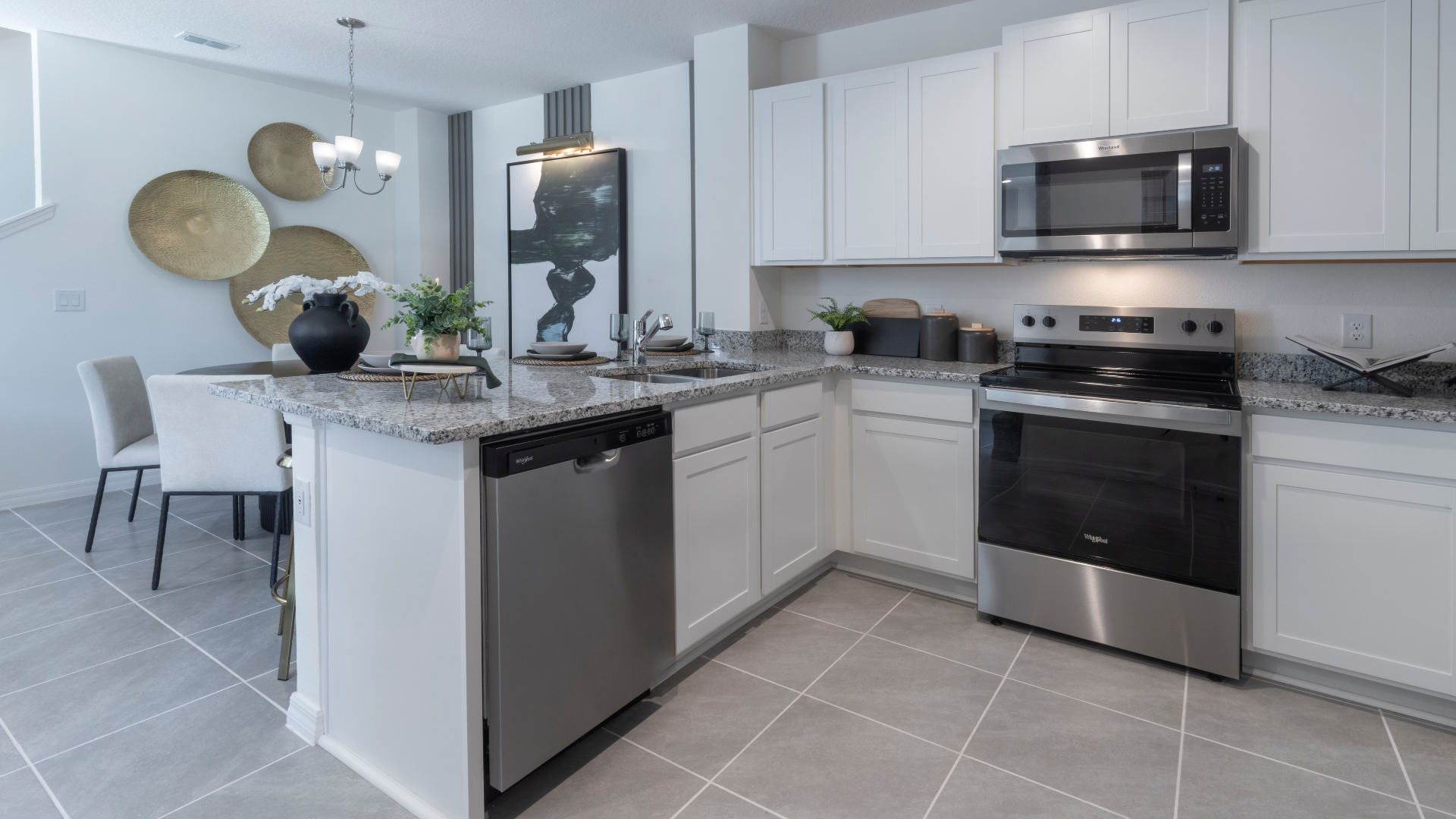 Open-concept kitchen in a new construction townhome in Eustis Florida