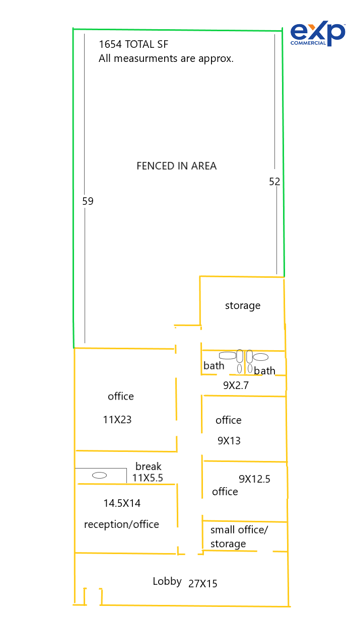 Perfect office with reception and fenced in yard with large open lot with curb cut!   5