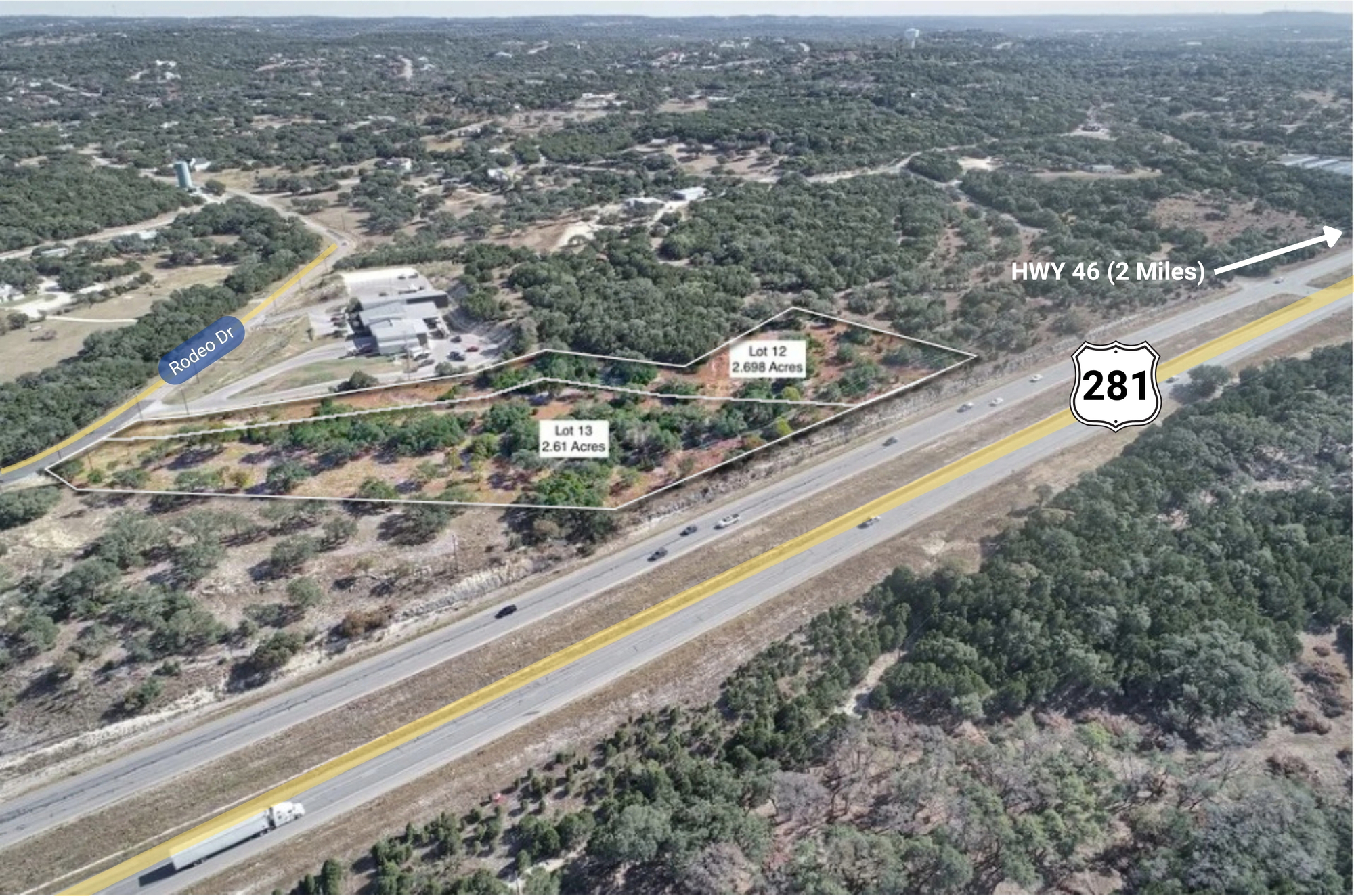 Lots 12 & 13 Rodeo Dr | 5.28 AC | C-2 Zoned | HWY 281 Visibility | Bulverde Corridor