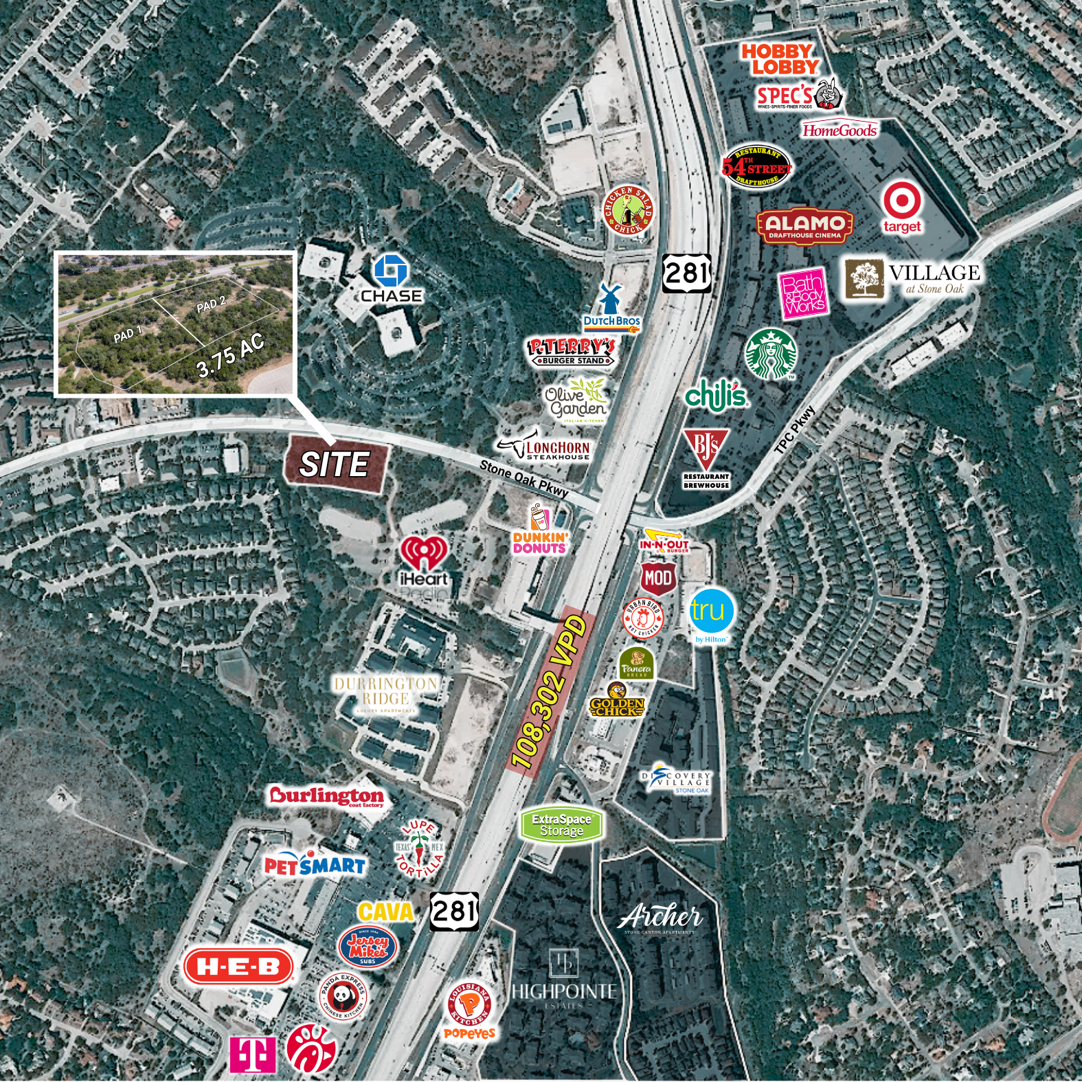 3.75 AC Development Site on Stone Oak Pkwy, Zoned C-3