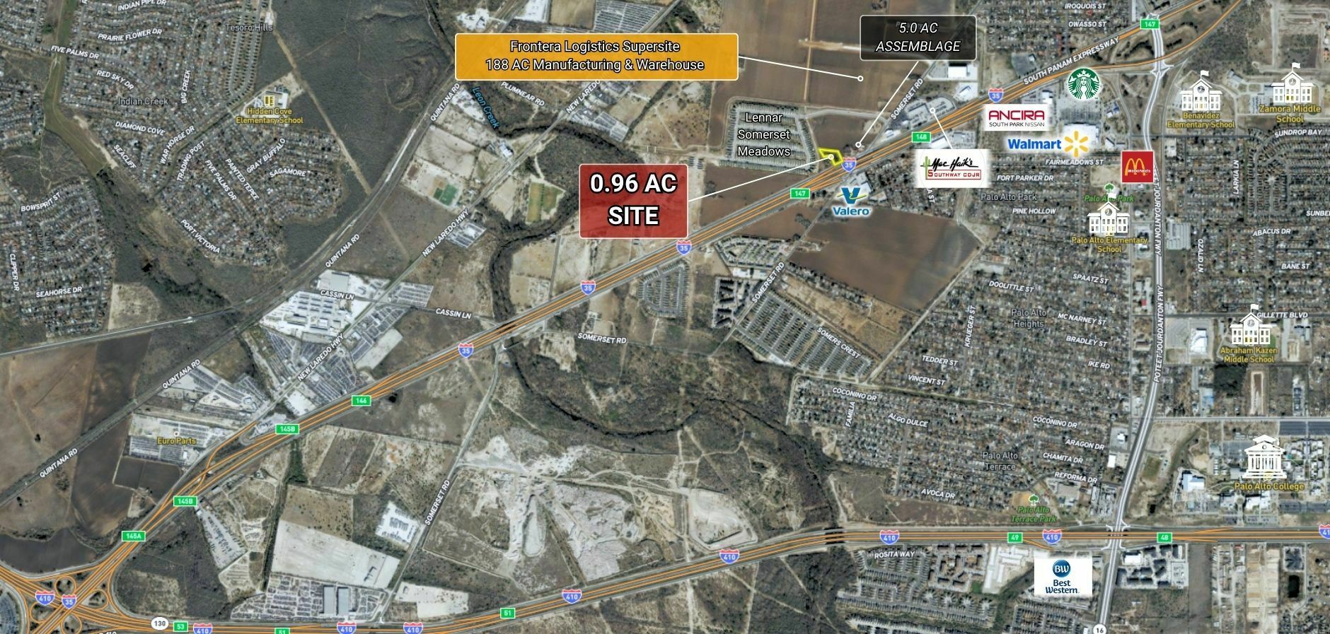 0.96 AC on I-35 South Frontage, Zoned C-3R / I-1, 1,960 SF Building