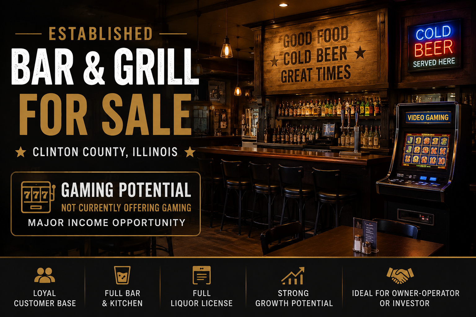 Turnkey Restaurant & Bar w/ Loyal Following – RE Included / $865K Rev