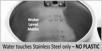 Todo el interior de acero inoxidable, ningún plástico toca el agua.