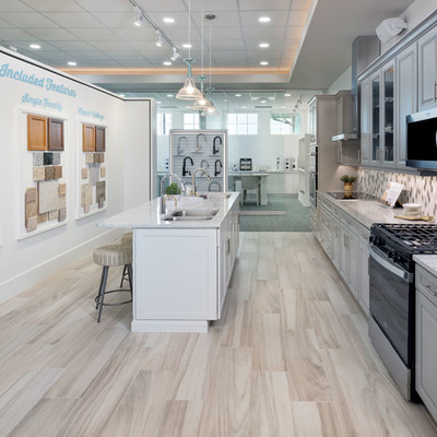 Kitchen with center island and wood options on the wall