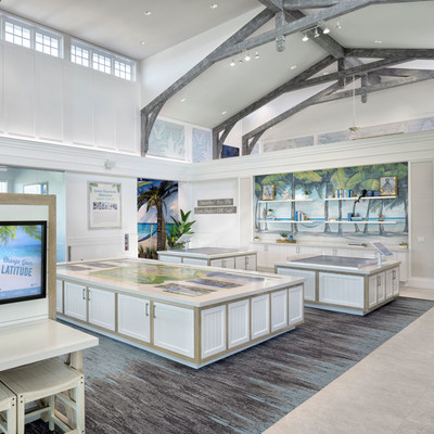 Side angle of room with maps under glass