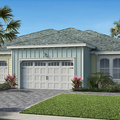 One-storey house with garage and lawn