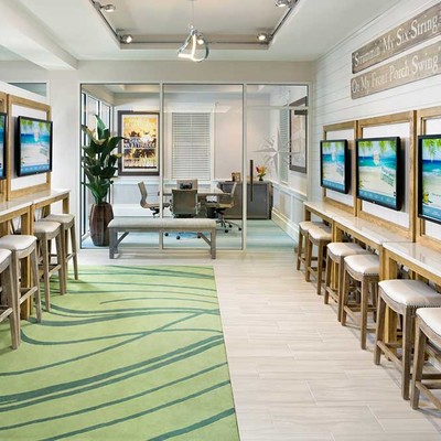 Information room with screens and chairs