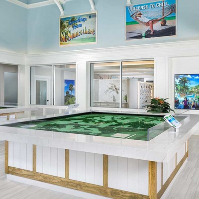 Room with stands with territory models