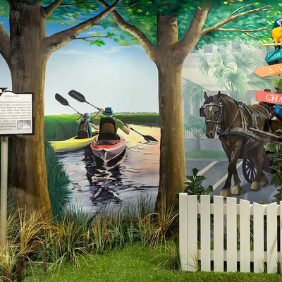 Wall with picture two canoeists