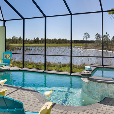 Indoor swimming pool with view lake
