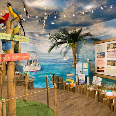 Room with advertising banner