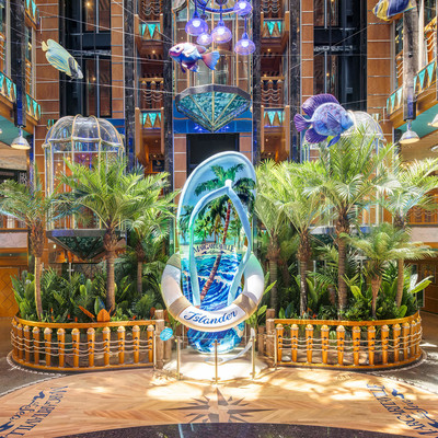 Large flip flop in main area of Islander ship's interior