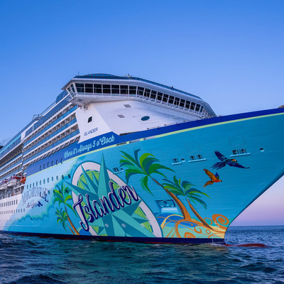 Side view showing mural on side of Islander ship