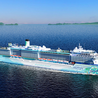 View of Islander ship from above showing beautiful amenities