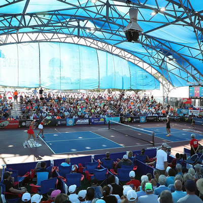Stadium view of a pickleball event