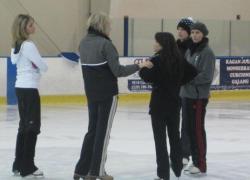 The ladies huddle up! 