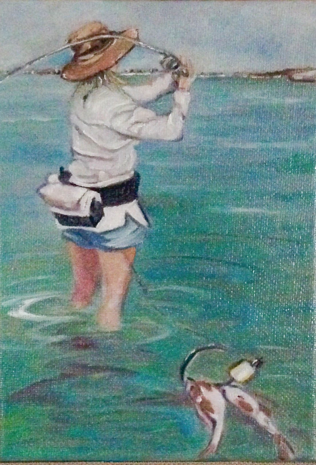 My sis, Pam Whitley, is the artistic one in our family. That’s me doing what I love best—sight-fishing the shallow sand flats of the Lower Laguna. Mansfield Report: September 2015