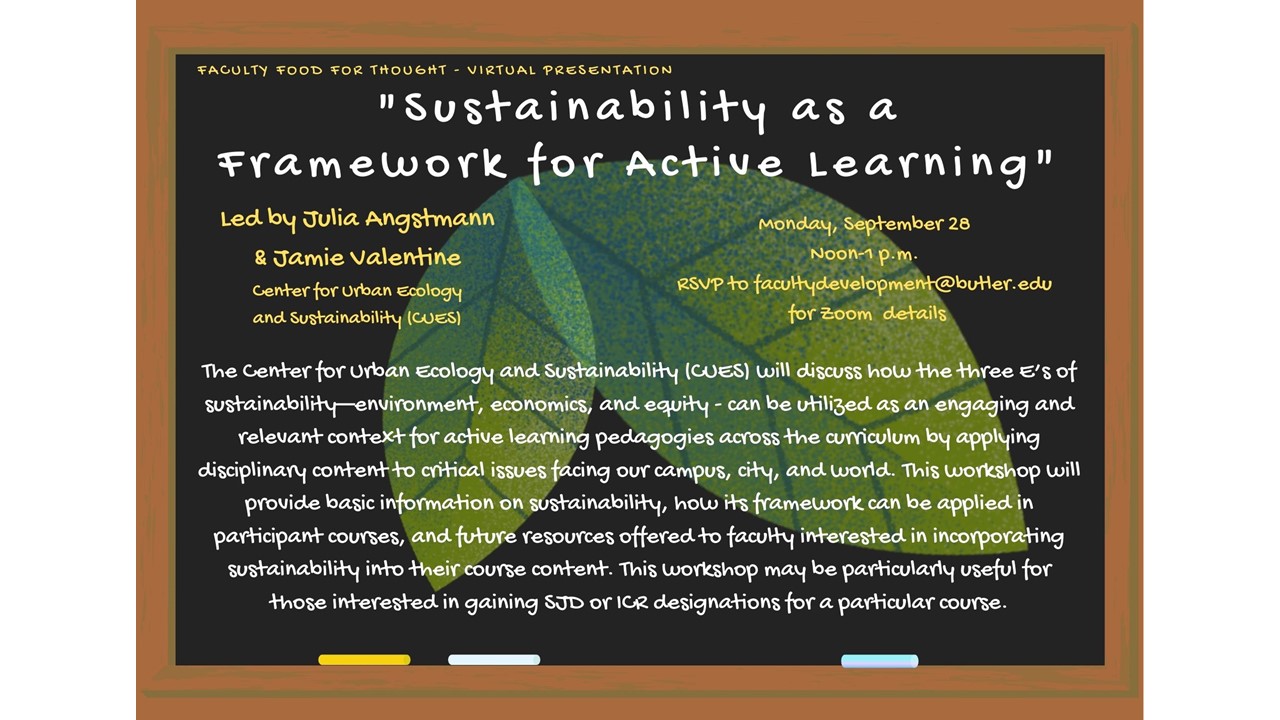 Faculty Food for Thought (Virtual Presentation): “Sustainability as a Framework for Active Learning”