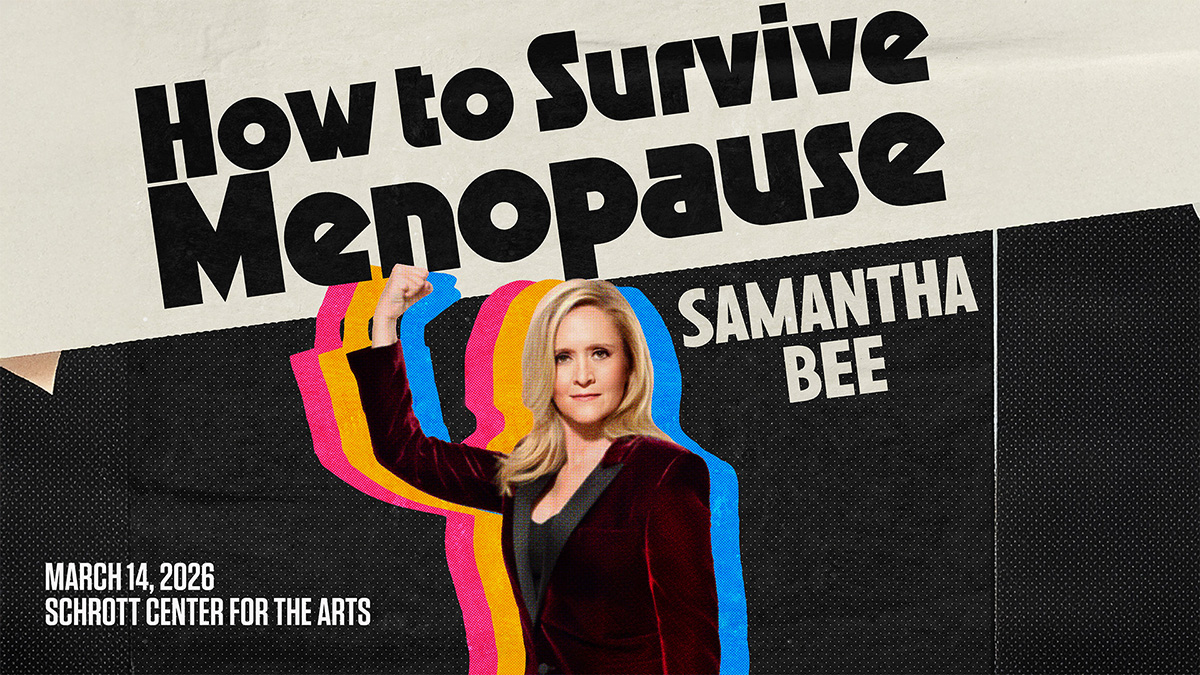 Samantha Bee and title on black and cream backgroud