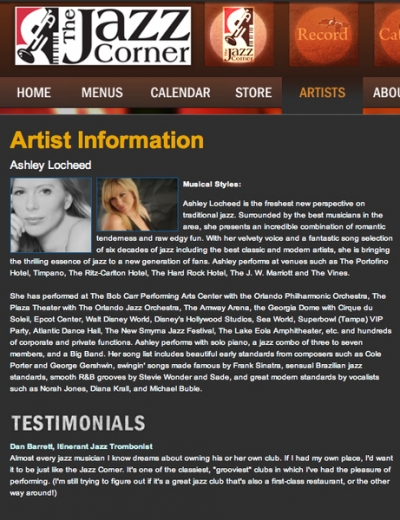 <p> The Jazz Corner - Ashley Locheed, artist page on site. </p>
<p>Listed yearly in Downbeat Magazine's 150 Best Jazz Rooms in the world.</p>