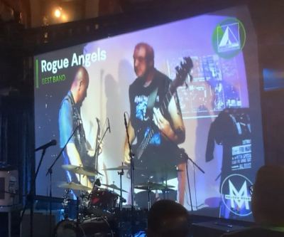Joe and Dom on the big screen at the radio Wigwan awards.