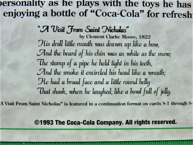 Image for Coca Cola - Santa - Coke Series 1993 1 Card S8